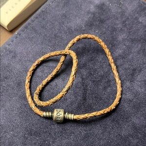 Pandora Brown Braided Leather Bracelet with Metal Clasp